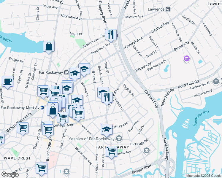 map of restaurants, bars, coffee shops, grocery stores, and more near 728 Empire Avenue in Queens