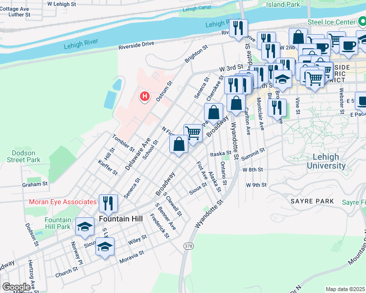map of restaurants, bars, coffee shops, grocery stores, and more near 522 Fiot Street in Bethlehem
