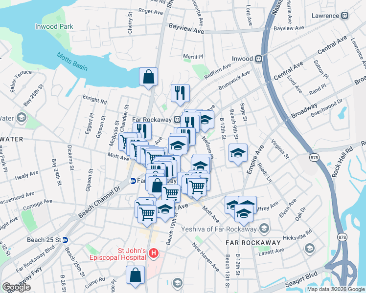map of restaurants, bars, coffee shops, grocery stores, and more near in Queens
