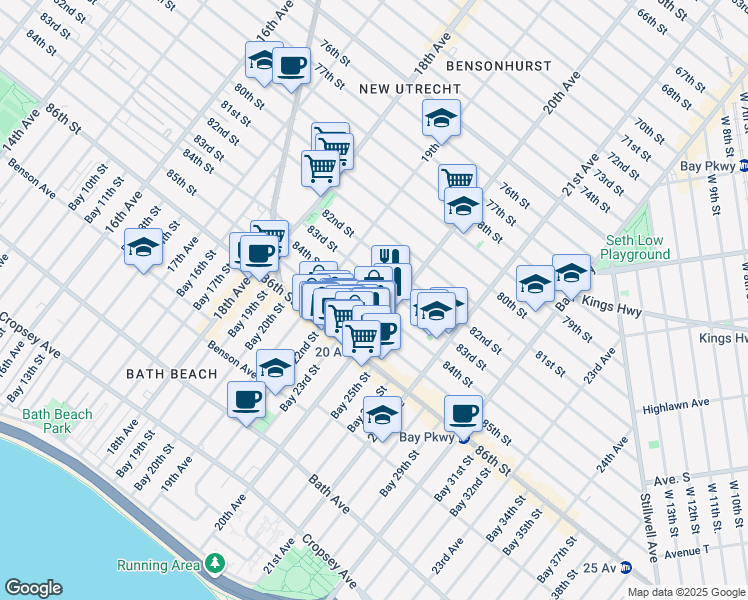 map of restaurants, bars, coffee shops, grocery stores, and more near 1949 84th Street in Brooklyn