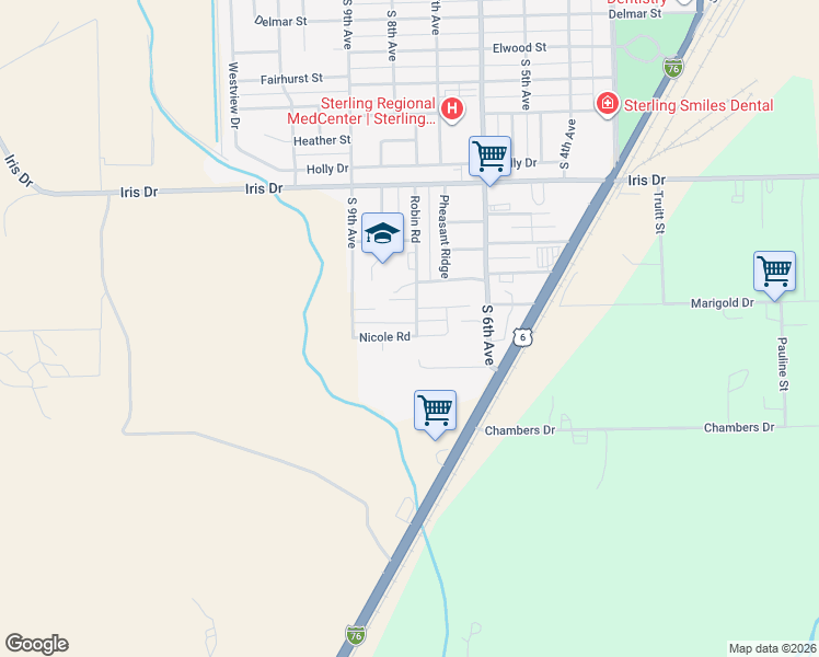 map of restaurants, bars, coffee shops, grocery stores, and more near 804 Nicole Road in Sterling