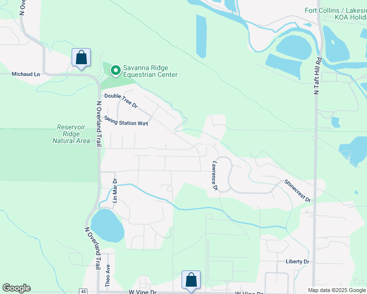map of restaurants, bars, coffee shops, grocery stores, and more near 2734 Headwater Drive in Fort Collins