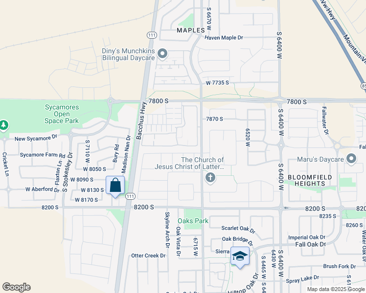 map of restaurants, bars, coffee shops, grocery stores, and more near 6888 Serenera Way in West Jordan