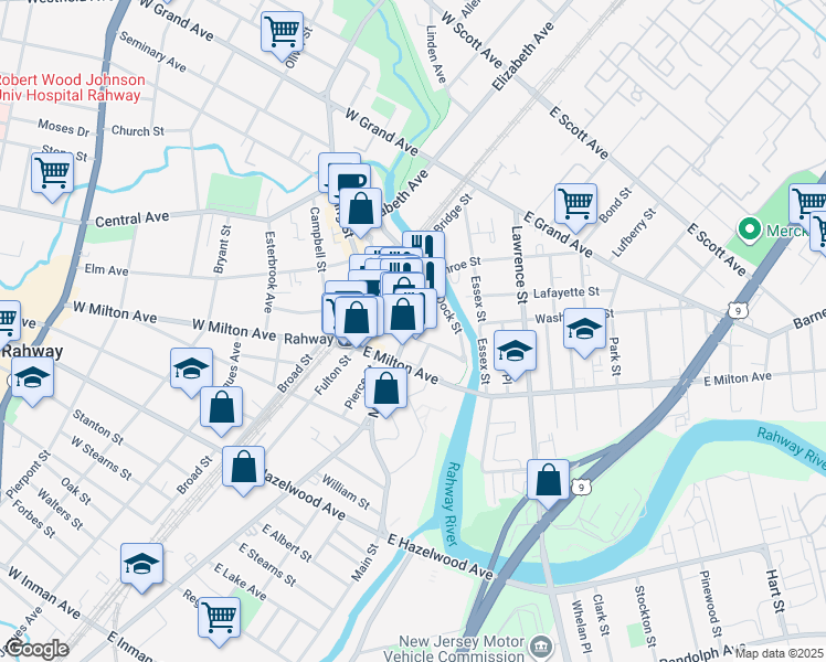 map of restaurants, bars, coffee shops, grocery stores, and more near 1489 Main Street in Rahway