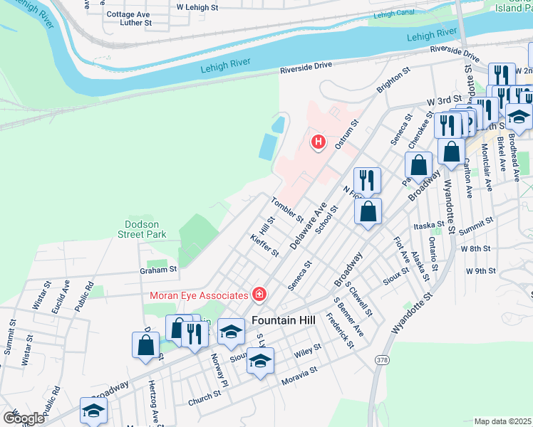 map of restaurants, bars, coffee shops, grocery stores, and more near 940 Jeter Avenue in Fountain Hill