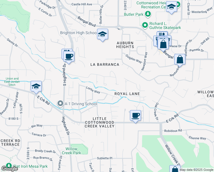 map of restaurants, bars, coffee shops, grocery stores, and more near 2238 Cottonwood Cove Lane in Cottonwood Heights
