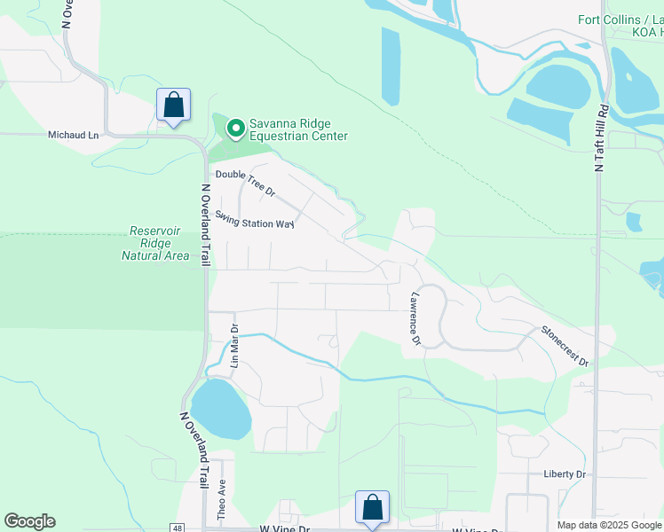 map of restaurants, bars, coffee shops, grocery stores, and more near 1384 Paddle Court in Fort Collins