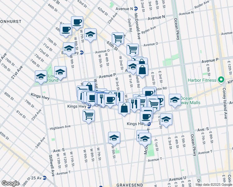 map of restaurants, bars, coffee shops, grocery stores, and more near 251 Quentin Road in Brooklyn