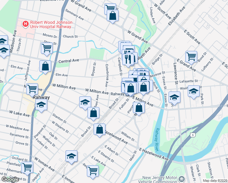 map of restaurants, bars, coffee shops, grocery stores, and more near 67 West Milton Avenue in Rahway