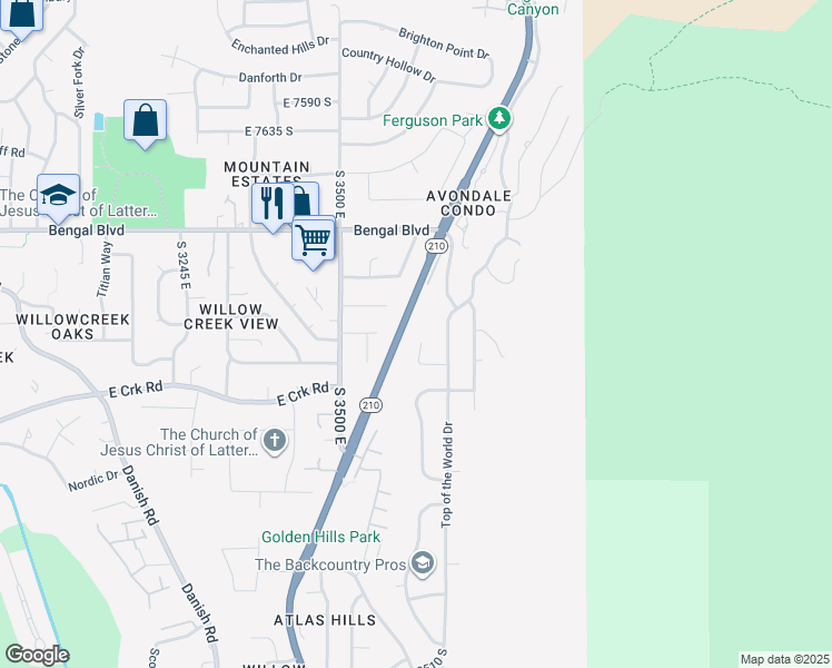 map of restaurants, bars, coffee shops, grocery stores, and more near 7974 McLain Mountain Circle in Cottonwood Heights