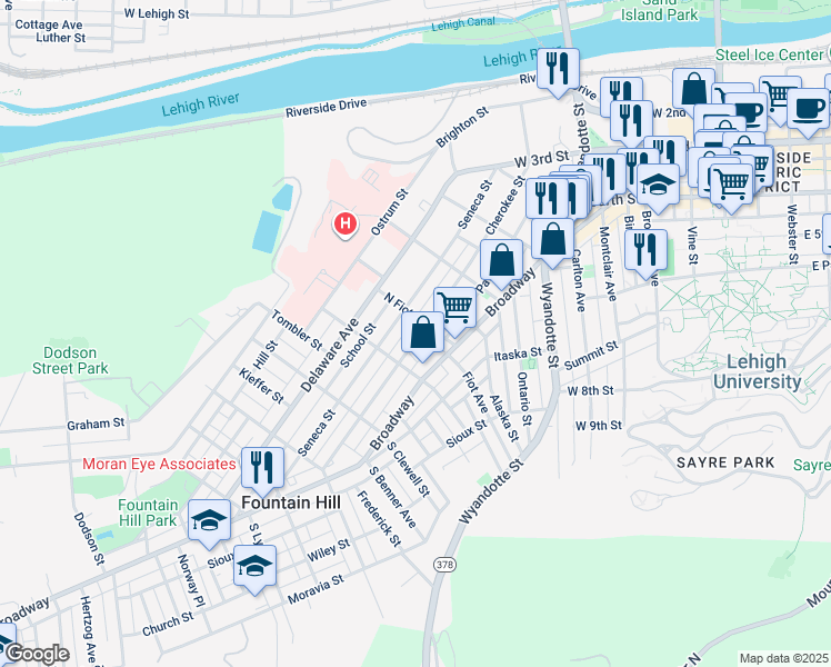 map of restaurants, bars, coffee shops, grocery stores, and more near 810 Cherokee Street in Fountain Hill