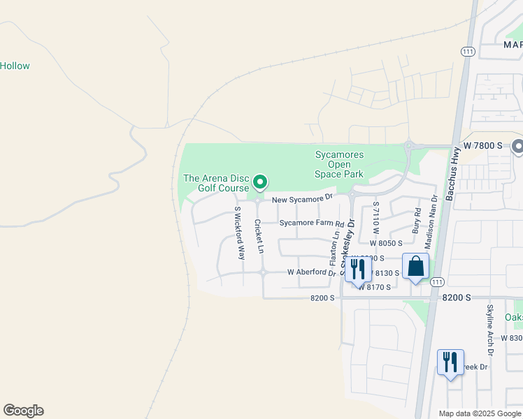 map of restaurants, bars, coffee shops, grocery stores, and more near 7967 Cricket Lane in West Jordan