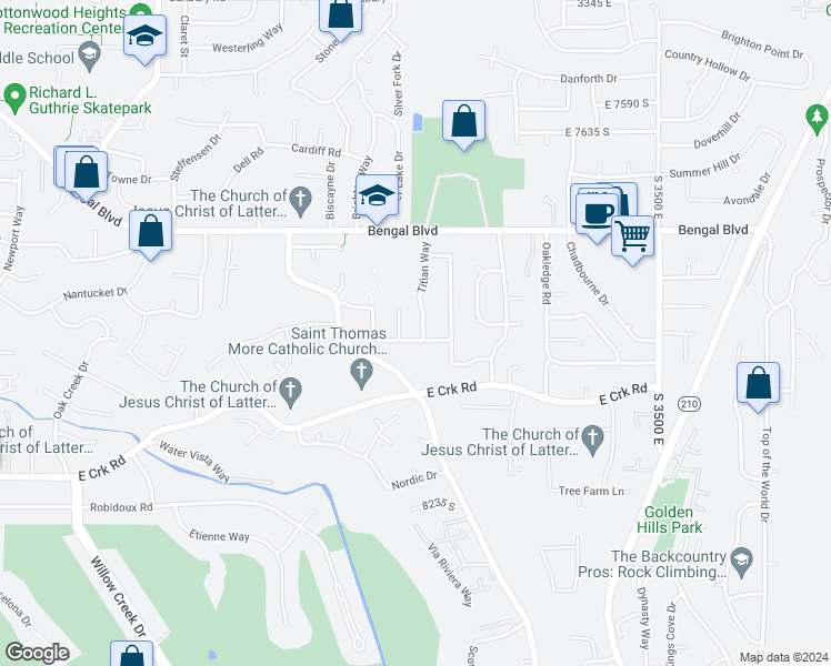 map of restaurants, bars, coffee shops, grocery stores, and more near 7968 Titian Way in Cottonwood Heights