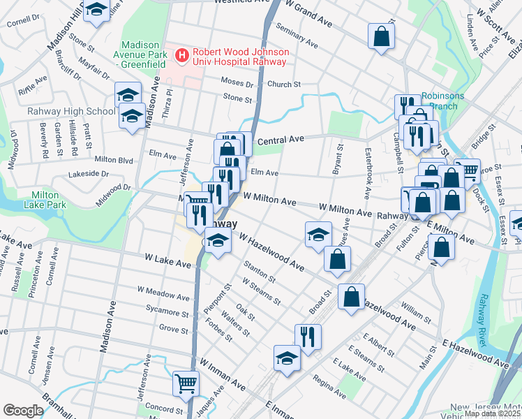 map of restaurants, bars, coffee shops, grocery stores, and more near 1048 Pierpont St in Rahway