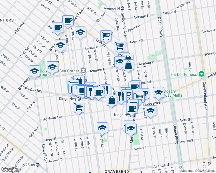 map of restaurants, bars, coffee shops, grocery stores, and more near 265 Quentin Road in Brooklyn