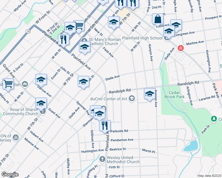 map of restaurants, bars, coffee shops, grocery stores, and more near 925 Plainfield Avenue in Plainfield