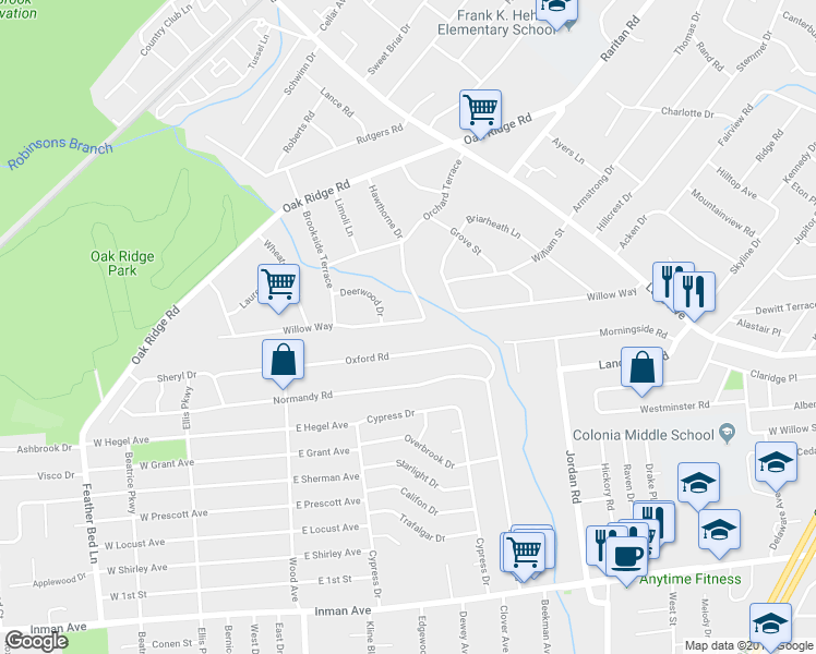 map of restaurants, bars, coffee shops, grocery stores, and more near 267 Hawthorne Drive in Clark