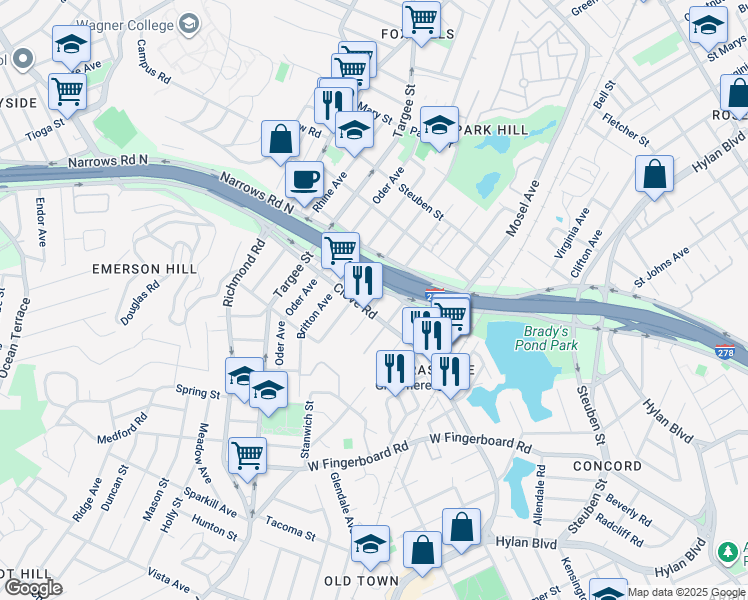 map of restaurants, bars, coffee shops, grocery stores, and more near 504 Neckar Avenue in Staten Island