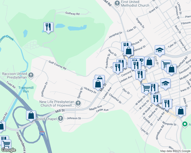 map of restaurants, bars, coffee shops, grocery stores, and more near 709 Hemlock Dr in Aliquippa
