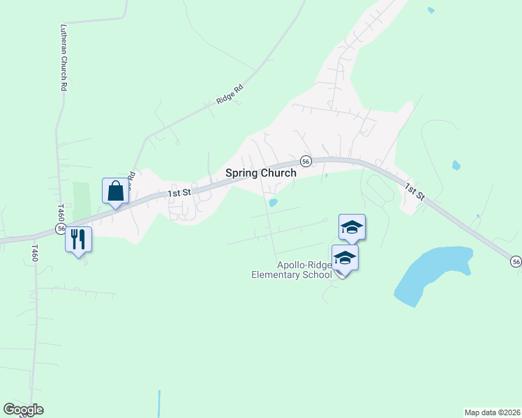 map of restaurants, bars, coffee shops, grocery stores, and more near 27 Clark Avenue in Spring Church