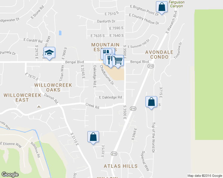 map of restaurants, bars, coffee shops, grocery stores, and more near 7965 East Norwood Road in Salt Lake City