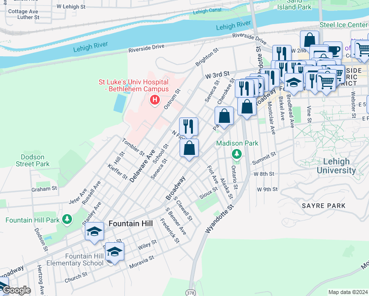 map of restaurants, bars, coffee shops, grocery stores, and more near 810 Cherokee Street in Fountain Hill