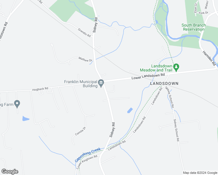 map of restaurants, bars, coffee shops, grocery stores, and more near 201 Sidney Road in Franklin Township