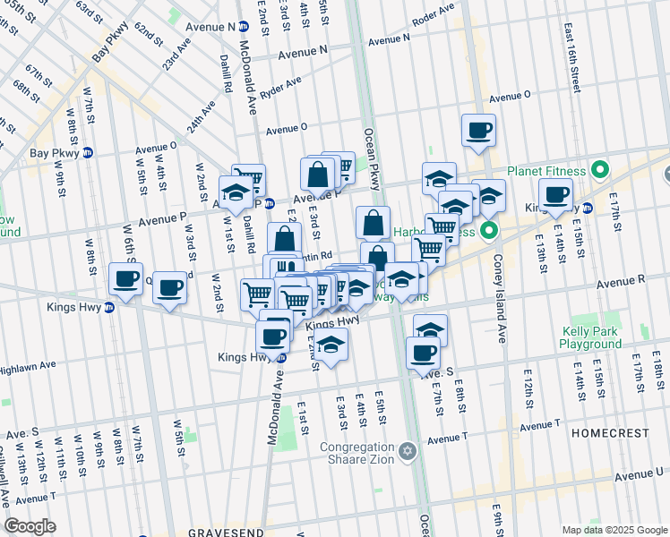 map of restaurants, bars, coffee shops, grocery stores, and more near 1796 East 4th Street in Brooklyn