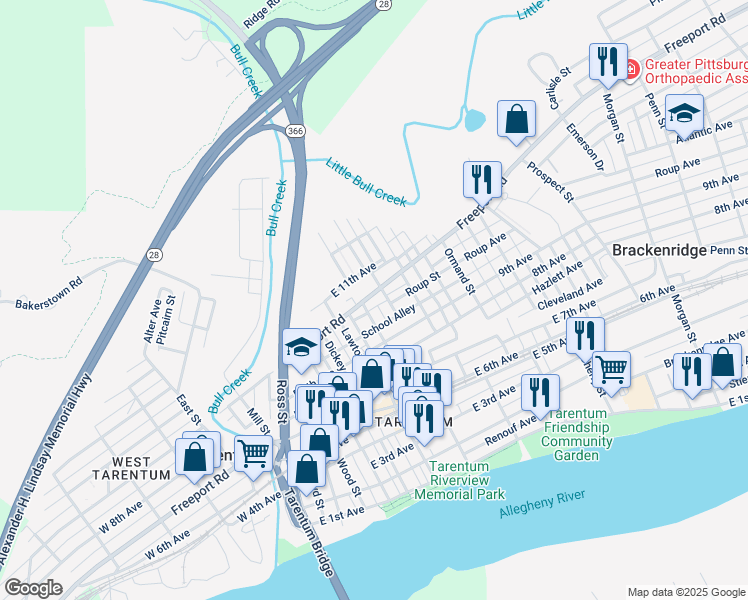 map of restaurants, bars, coffee shops, grocery stores, and more near 506 Freeport Road in Tarentum