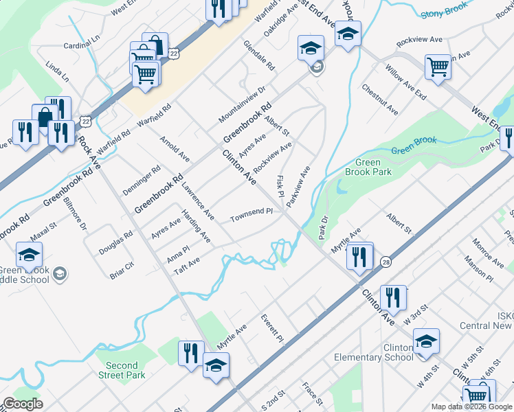 map of restaurants, bars, coffee shops, grocery stores, and more near 612 Townsend Pl in North Plainfield