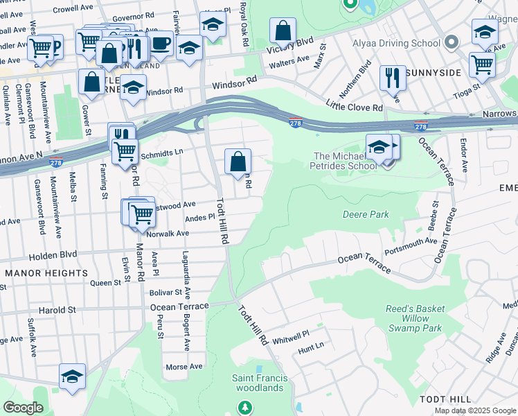 map of restaurants, bars, coffee shops, grocery stores, and more near 512 Staten Island Boulevard in Staten Island
