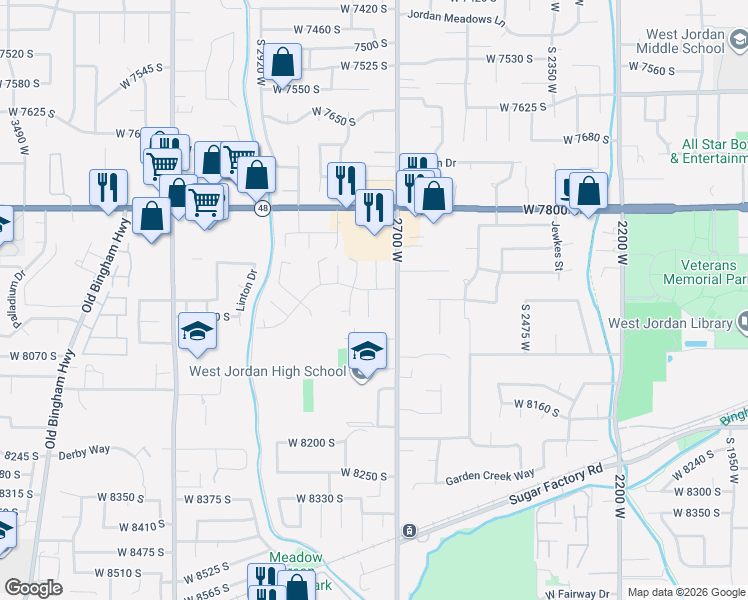 map of restaurants, bars, coffee shops, grocery stores, and more near 7963 South 2760 West in West Jordan