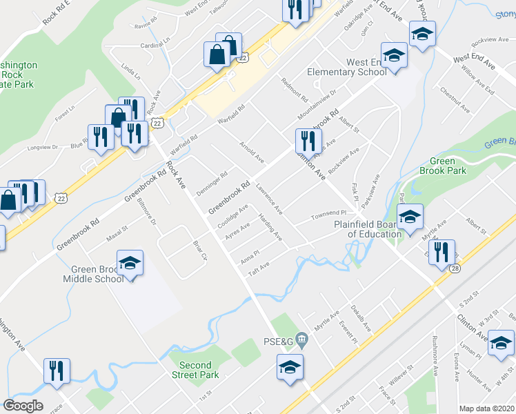 map of restaurants, bars, coffee shops, grocery stores, and more near 208 Harding Avenue in North Plainfield