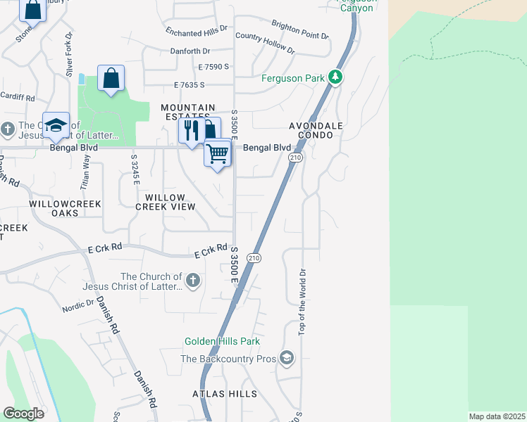 map of restaurants, bars, coffee shops, grocery stores, and more near 7974 McLain Mountain Circle in Cottonwood Heights