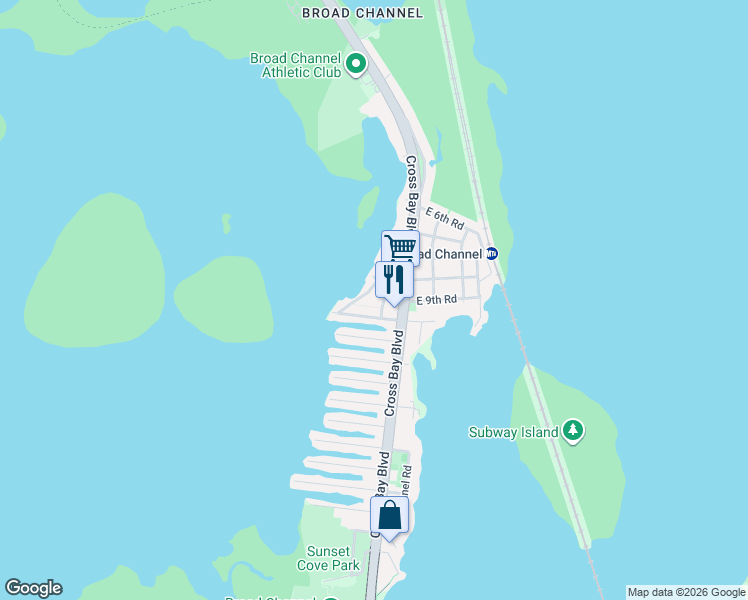 map of restaurants, bars, coffee shops, grocery stores, and more near 1-96 Cross Bay Parkway in Queens