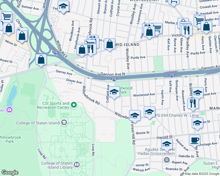 map of restaurants, bars, coffee shops, grocery stores, and more near 671 Collfield Avenue in Staten Island