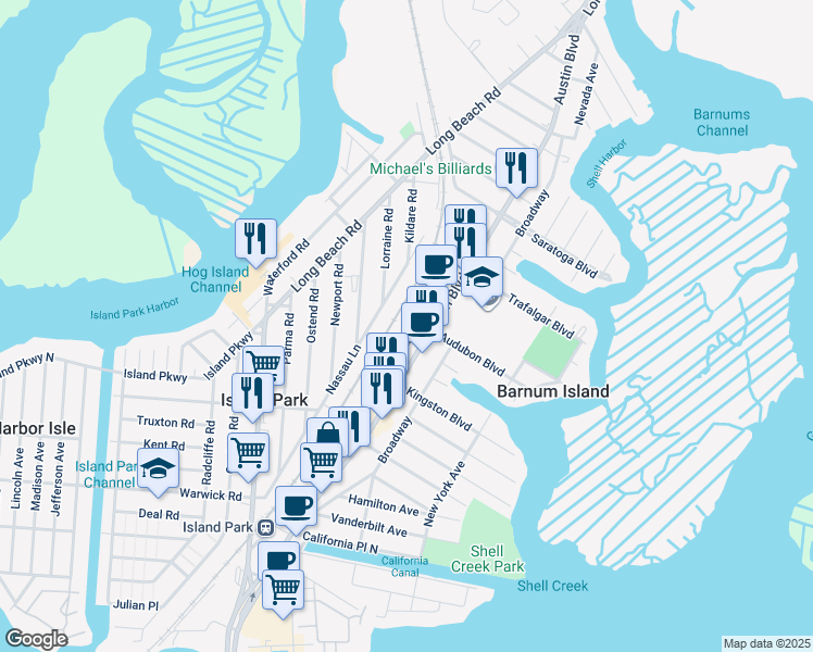 map of restaurants, bars, coffee shops, grocery stores, and more near 4220 Industrial Pl in Island Park