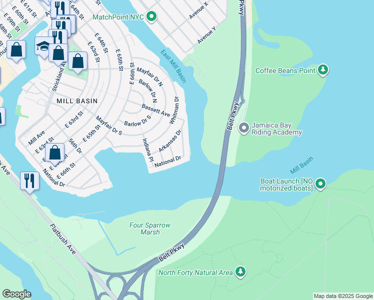 map of restaurants, bars, coffee shops, grocery stores, and more near 2636 National Dr in Brooklyn