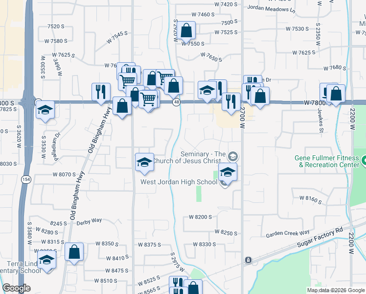 map of restaurants, bars, coffee shops, grocery stores, and more near 7975 S 2980 W in West Jordan