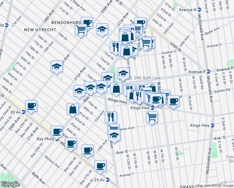 map of restaurants, bars, coffee shops, grocery stores, and more near 1631 West 13th Street in Brooklyn