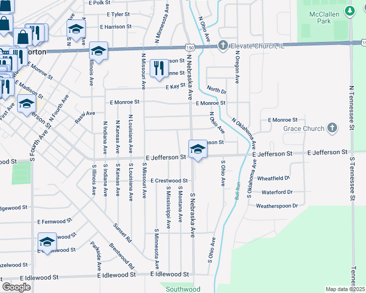map of restaurants, bars, coffee shops, grocery stores, and more near 116 N Montana Ave in Morton