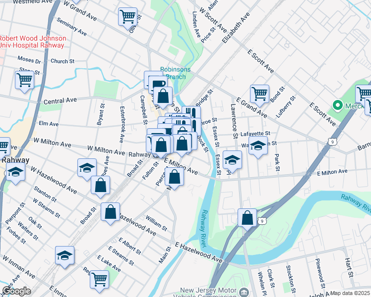 map of restaurants, bars, coffee shops, grocery stores, and more near 1489 Main Street in Rahway