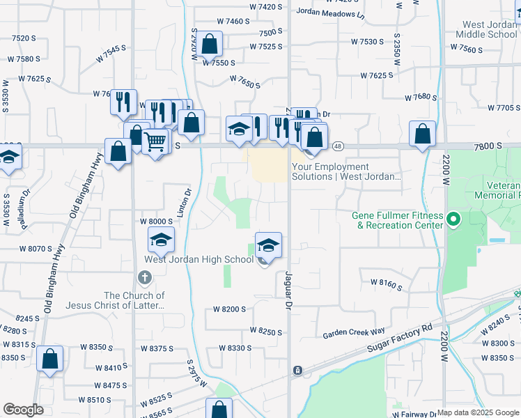 map of restaurants, bars, coffee shops, grocery stores, and more near 7963 South 2800 West in West Jordan