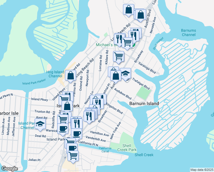 map of restaurants, bars, coffee shops, grocery stores, and more near 4220 Industrial Place in Island Park