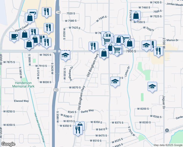 map of restaurants, bars, coffee shops, grocery stores, and more near 7964 South Lismore Lane in West Jordan