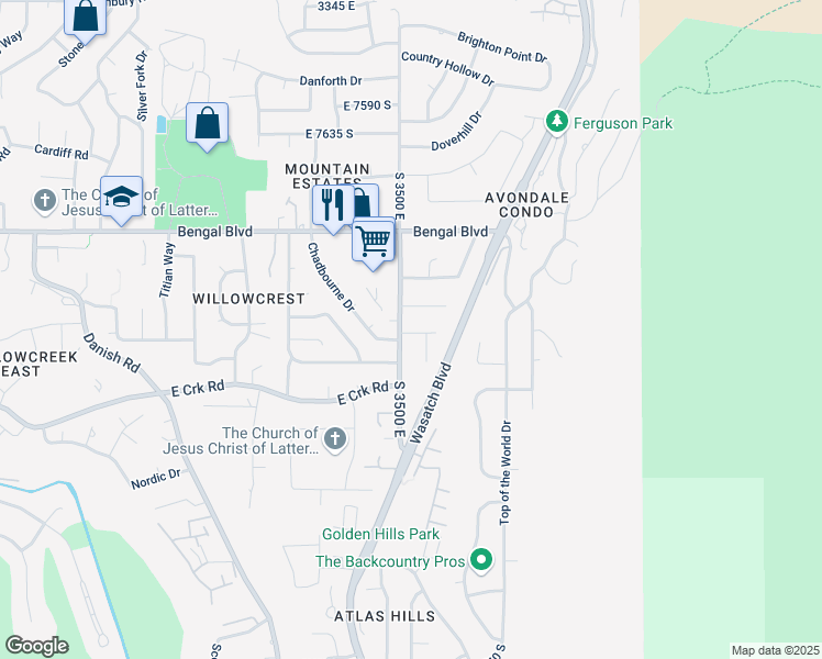 map of restaurants, bars, coffee shops, grocery stores, and more near 3541 Summer Estates Circle in Cottonwood Heights