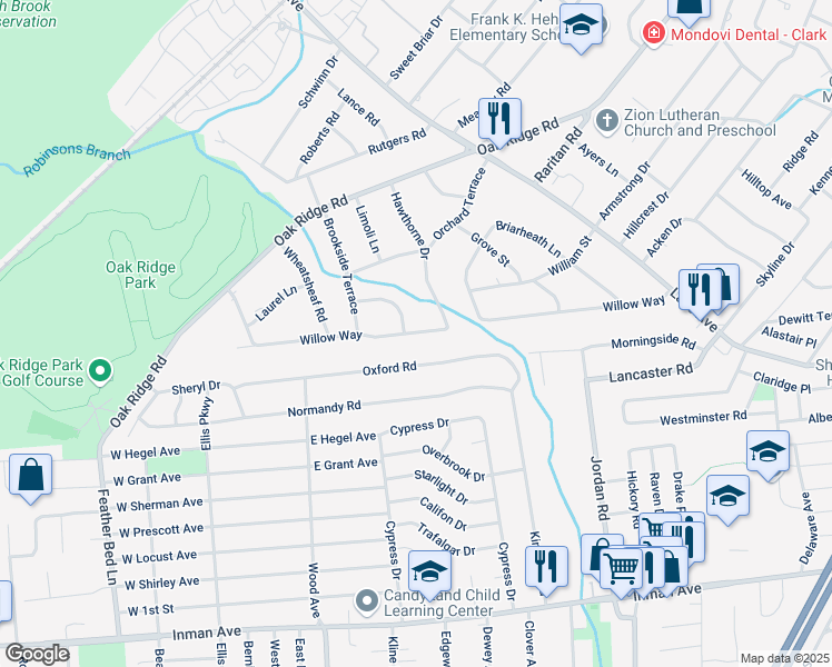 map of restaurants, bars, coffee shops, grocery stores, and more near 267 Hawthorne Drive in Clark