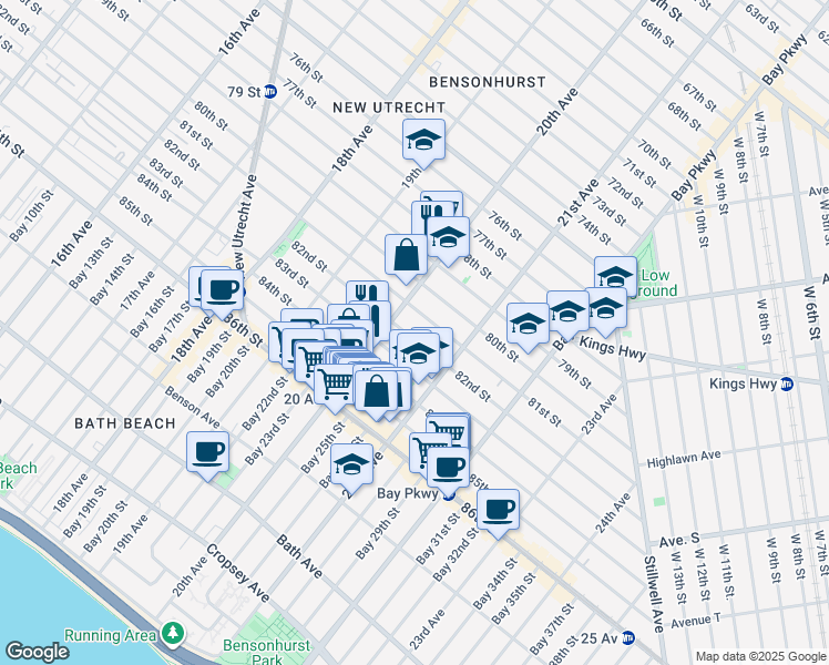 map of restaurants, bars, coffee shops, grocery stores, and more near 2029 82nd Street in Brooklyn
