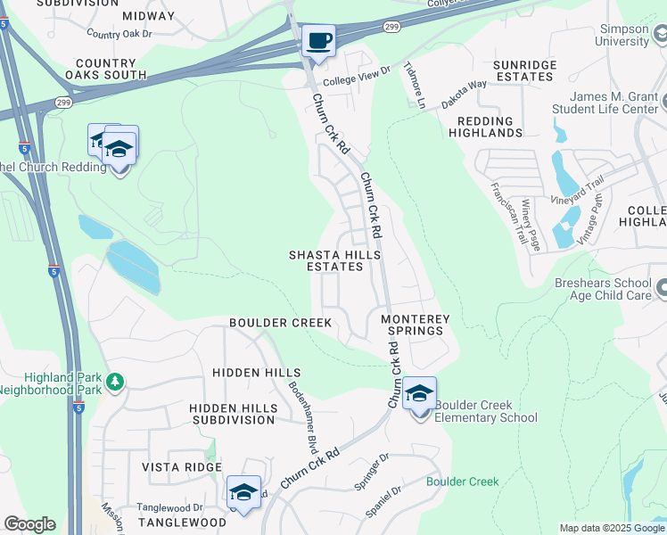 map of restaurants, bars, coffee shops, grocery stores, and more near 1188 Brokeoff Walk in Redding