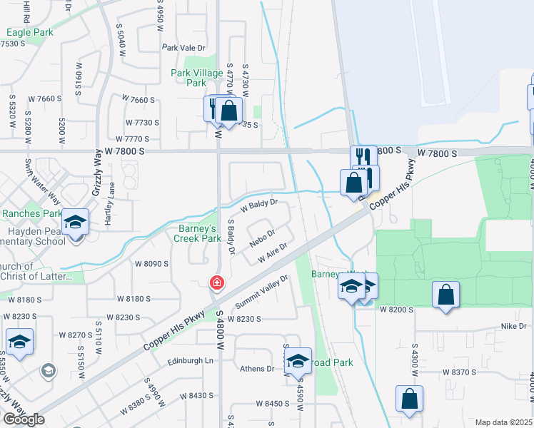 map of restaurants, bars, coffee shops, grocery stores, and more near 4678 Emmons Drive in West Jordan
